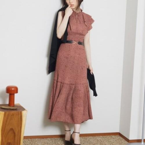 Japan Style Sweet Ruffles Flare Sleeve Patchwork Dress 2021 Fall New O-neck Pleated Bandage Robe Female Elegant Ol Slim Vestidos