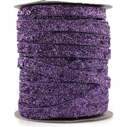 1PC=50Y 3/8"=10MM OEM Highly-flexible Elastic Glitter Velvet Ribbon Ornaments Solid Metallic Nylon Band for Hair Accessories