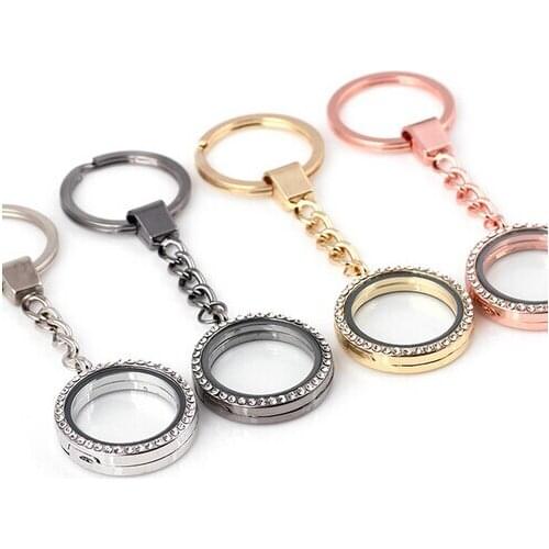 10PCS/lot 30MM Rhinestones Round Floating Locket Key Chains Glass Living Magnetic Charms Locket Pendant