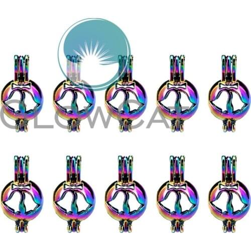 10x C395 Rainbow Colors Round Bell Beads Cage Jewelry Making Perfume Essential Oil Diffuser Pearl Cage Locket Pendant