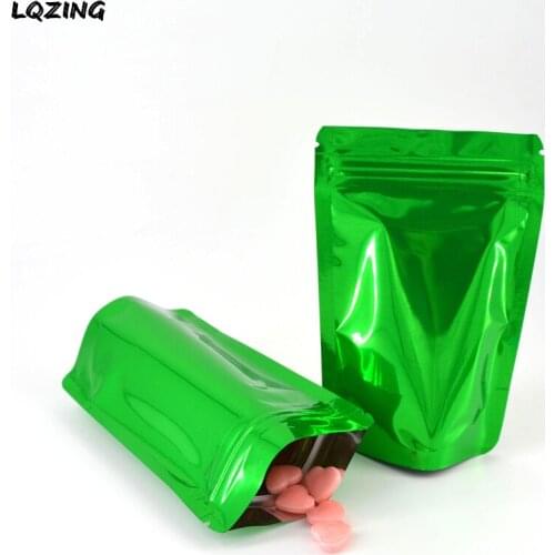 14*20cm Green Aluminium Foil Coffee Ziplock Bag Stand-up Mylar Foil Coffee Beans Packaging Storage Bags Food Dessert Pouches