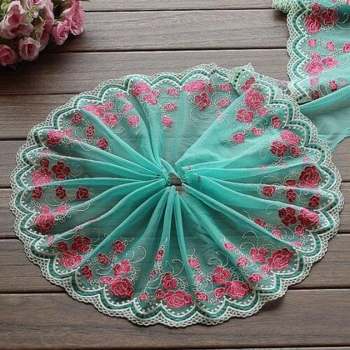 2 Yards Lace Trim Exquisite Red Embroidered Light Cyan Tulle Lace 7 Inches Wide High Quality
