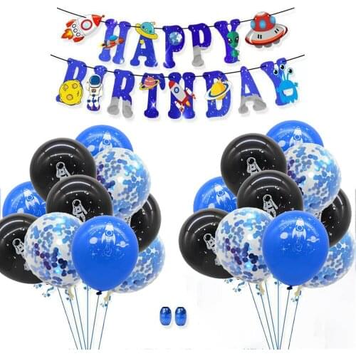 23pcs/set Space Theme Party Balloons Happy Birthday Banner Kids Outer Space Birthday Party Decor Rocket Spaceman Helium Balls
