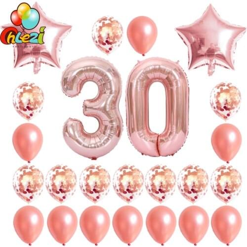 24pcs/set 16 21 30 40 50 60th Happy Birthday Rose Gold Star Confetti 40inch Number Foil Balloon Birthday Party Decor Supplies