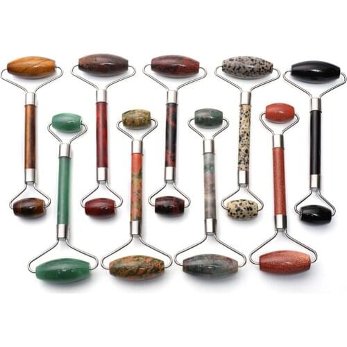 3pcs Beauty Care Roller Slimming Face Massage Lifting Tool Natural Stone Chrysoprase Facial Massage Roller Skin Massage Free