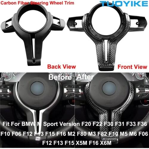 Car Carbon Fiber Steering Wheel Trim Base Cover Sticker For BMW F20 F22 F30 F10 F12 X5 F15 X6 F16 M2 M3 M4 M5 M6 F80 F82 X5M X6M