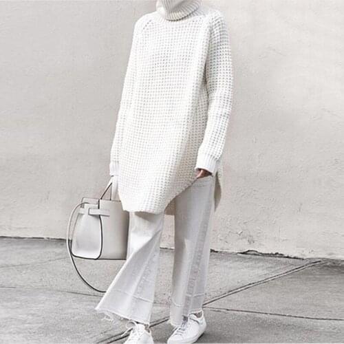 Free Shipping Fall Clothes For Women Newest Black White Turtleneck Pullover Oversize Long Sweaters High Street