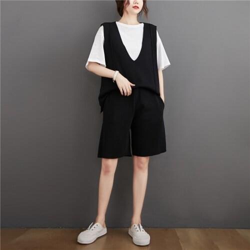 Oversized Black 3 Pieces Women Sets Casual Streetwear All Match Female Shorts Clothing Suits Top Quality