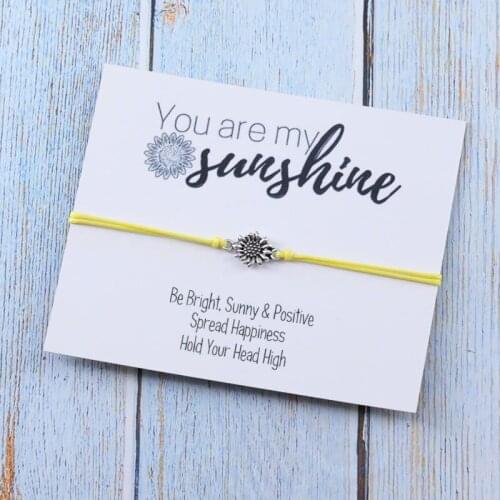 Sunflower Bracelet Adjustable Waxed Cotton Wish Bracelet Sunflower Jewelry Birthday Gift for Best Friend You Are My Sunshine