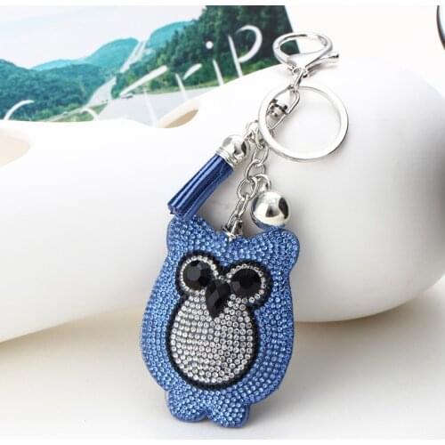 ZOSHI Owl Pendant Key Chain Leather Tassel Car Bag harm Key Ring Holder Crystal Keychain Women Rhinestone Key Chains