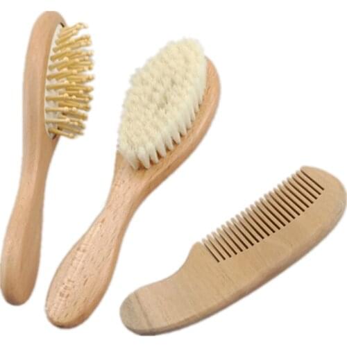 Wooden Hair Brush Baby Bath Wool Brush Party Gift Newborn Head Massage Comb BPA Free Soft Goat Bristles Infant Hair Care Comb