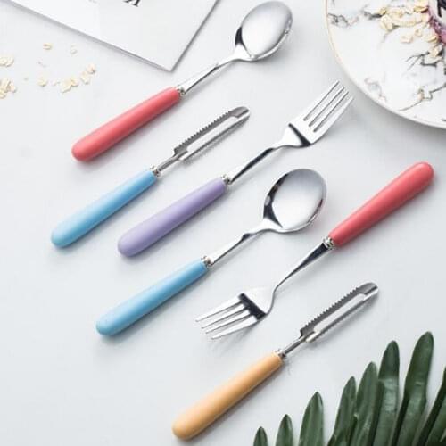 Childrens tableware stainless steel cutlery cute baby spoon fork fruit peeler baby learning exercise tableware