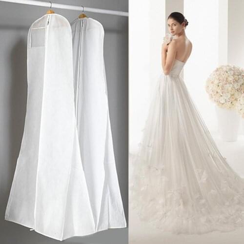 Double-sided Transparent Tulle/Voile Wedding Bridal Dress Dust Cover with Side-zipper for Home Wardrobe Gown Storage Bag
