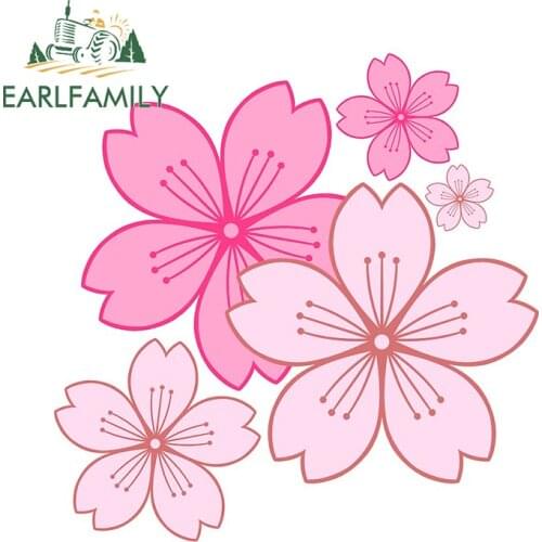 EARLFAMILY 13cm x 12.7cm for Cherry Blossom Car Stickers Waterproof Fine Motorcycle Helmet Air Conditioner Surfboard Decal