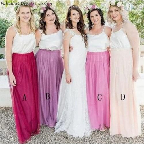 Fuchsia A Line Long Bridesmaid Dresses 2020 Spaghetti Strap Chiffon Cheap Wedding Party Dress Vestido De Fiesta De Boda