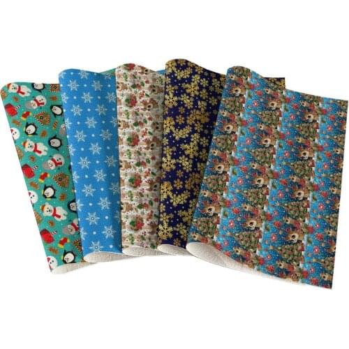 Faux Artificial Synthetic Leather Snowflake Snowman Christmas Pattern Printing 30x136 Cm for Handicraft Hair Accessories Bow