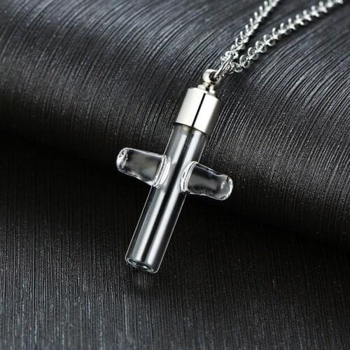 Exquisite Stainless Steel Tube Urn Keepsake Memorial Pendant Necklace Silver