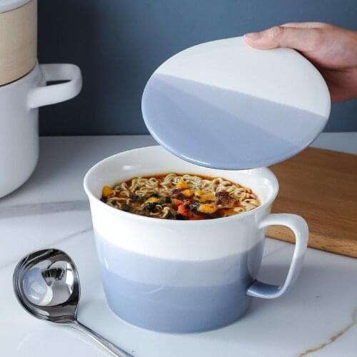 Japanese-Style Ceramic Instant Noodle Bowl with Lid and Handle Ramen Bowl