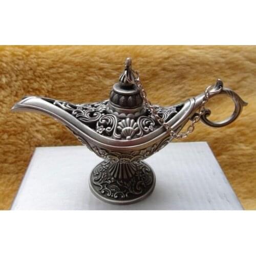 Collection Of Tibet Aladdin Genie Oil Lamp Vintage Silver old copper Garden Decoration 100% real Tibetan Silver Brassroom Art