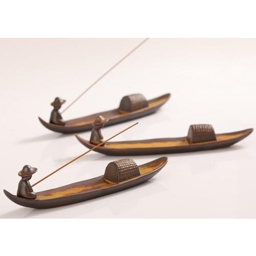 Zen Ceramic Line Incense Burner Lying Sandalwood Household Indoor Agarwood Ornaments Retro Boat Fishing Angling Censer