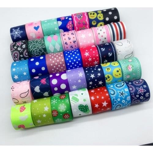 10mm 25mm 10yards Mix Grosgrain Ribbon Printed Ribbons Polyester Ribbon For Wedding Christmas Decoration DIY Sewing Fabric