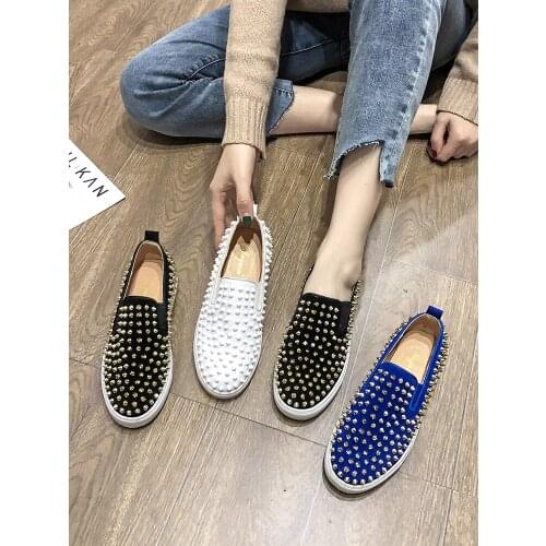 Summer Shoes Ladies Women Round Toe Rivets Studs Slip-on Casual Female Sneakers 2020 Fashion Womens Loafers With Fur All-Match