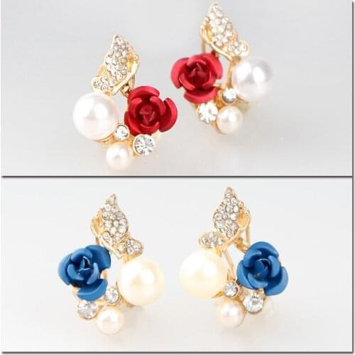 Cute Romantic Epoxy Roses Tulip Flower Stud Earrings For Women Temperament Joker Enamel Plant Earring Fashion Pearl Jewelry 2020
