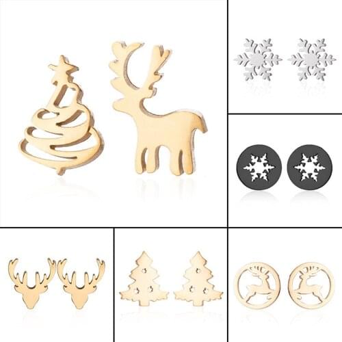 Fashion Halloween Earrings Stainless Steel Exquisite Snowflake Earrings for Women Deer Horn Animal Christmas Tree Jewelry