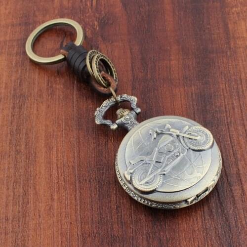 Fashion New Motorcycle Key Chain Pocket Watch Charm metal keychain men women Car Key Ring Bronze color key holder gift jewelry