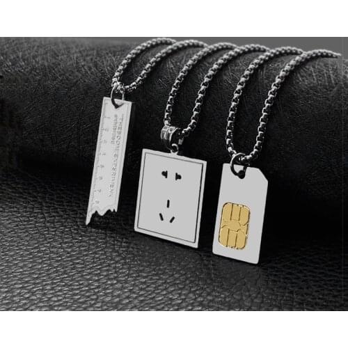 Fashion retro fashion brand broken ruler pendant socket phone card golden chip hip-hop jewelry pendant hot sale