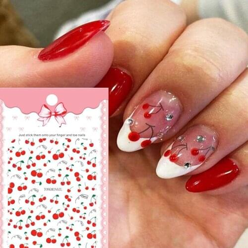 Cherry Design Nails Sticker Decal 3D Nail Art Transfer Decals Acrylic Designs Self Adhesive Manicure Fruit Slider Wraps C002-5
