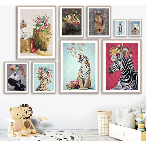 Lion Elk Rabbit Dog Panda Leopard Tiger Zebra Wall Art Canvas Painting Nordic Posters And Prints Wall Pictures Kids Room Decor