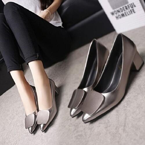 New elegant shallow mouth single shoes fashion pointed shallow mouth thick with single shoes comfortable professional high heels