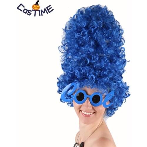 Marge Simpson Wig Blue Beehive Marge Costume Anime Deluxe Glam Hair Women Accessories Halloween Fancy Prop Gift Party Costume