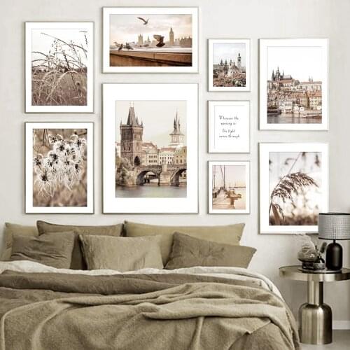 Prague Charles Bridge Church Reed Pigeon Wall Art Canvas Painting Nordic Posters And Prints Wall Pictures For Living Room Decor