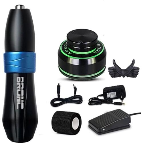 Professional Original Bronc-V10 Mini Rotary Tattoo Machine Short Pen Swiss Motor With Aurora Power Foot Pedal