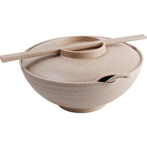 Wheat straw tableware tableware set four sets of insulated student instant noodles bowl with lid creative large fresh bowl