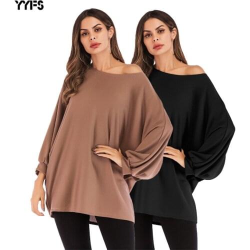 Spring And Autumn Long Sleeve Womens T-Shirt Bat Sleeve Large Loose Round Neck Bottoming Shirt Long Womens Top