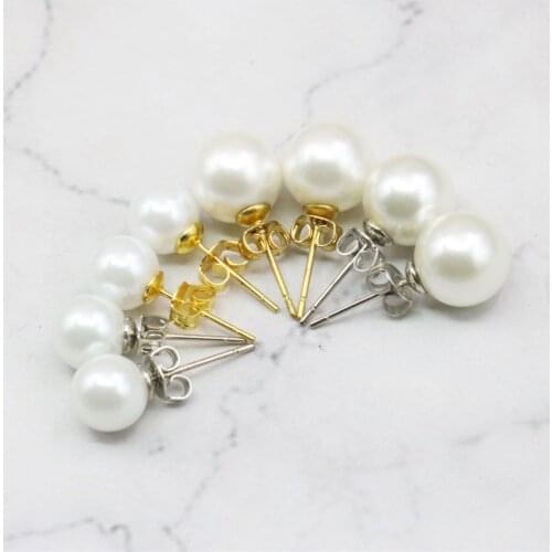 8mm 10mm Gold/Silver Color Round White Glass Pearl Shell Stud Earrings DIY Accessories Jewelry Making Design Women Girls Gifts