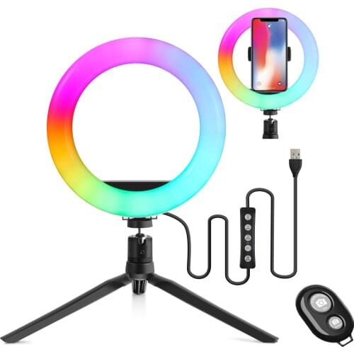 RGB Dimmable LED Ring Light Photography Selfie lamp Youtube Video Live Photo Studio Light With Phone Holder USB Plug Tripod