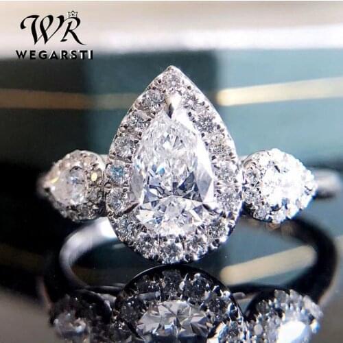 WEGARSTI Luxury 925 Sterling Silver Pear Cut Created Moissanite Gemstone Wedding Engagement Ring Fine Jewelry Wholesale