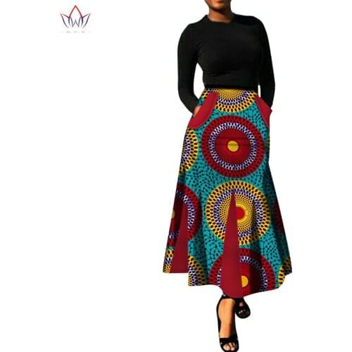 African Summer Skirts for Women Pleated Long Skirts With Pocket Bazin Riche Plus Size Africa Clothing For Girls WY5820