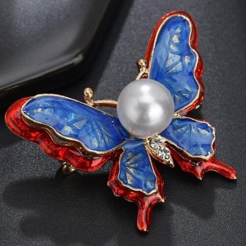 New Fashion All-Match Jewelry Red Blue Double Layer Three-dimensional Butterfly Brooch For Women Feature Namour Charm Gift