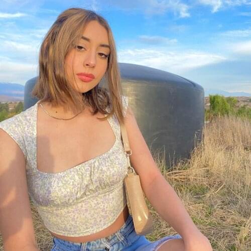 Womens Ruched Bust Tank Tops, Sexy Sleeveless Floral Print Square Neck Vest Tops