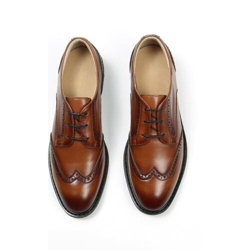 MORDOAN Oxfords Women Genuine Leather Calfskin Lace-Up Ladies Brogue Flat Shoes Derby Shoes for Women Retro Brock Womens Shoes