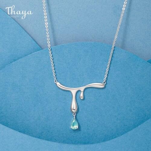 Thaya Women Necklace Water Ripple Necklace Green Crystal Pendants Silver Color Neck 45cm For Female Cute Jewelry Trend Gift