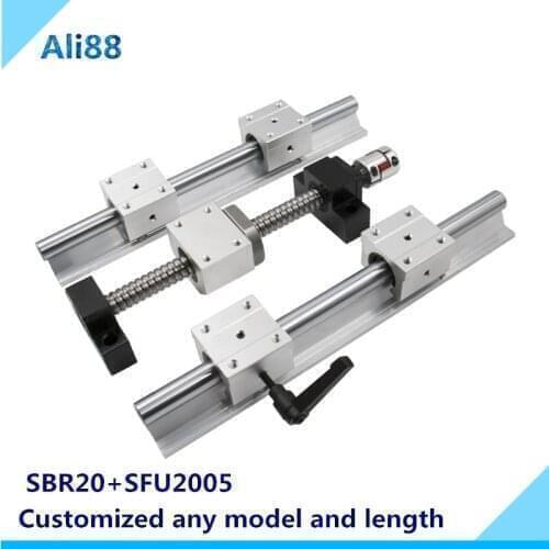 20mm linear rail SBR20 linear guide 1050/1100mm with SBR20UU linear bearing+ballscrew SFU2005 with BK15BF15 end maching cnc part