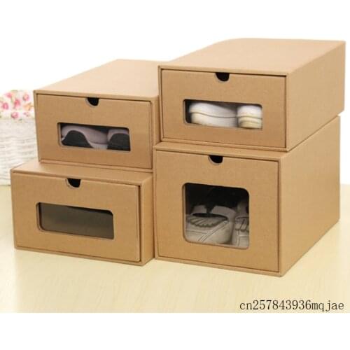 20Pcs Kraft Paper Shoe Boxes Men Women Shoes Storage Box Assembly Drawer Organizer Boots Dust-proof Box Case