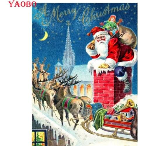 5D Diamond Painting Merry Christmas Santa Claus and Reindeer Pictures Of Rhinestones Diamond Embroidery Sale Full Mosaic Decor
