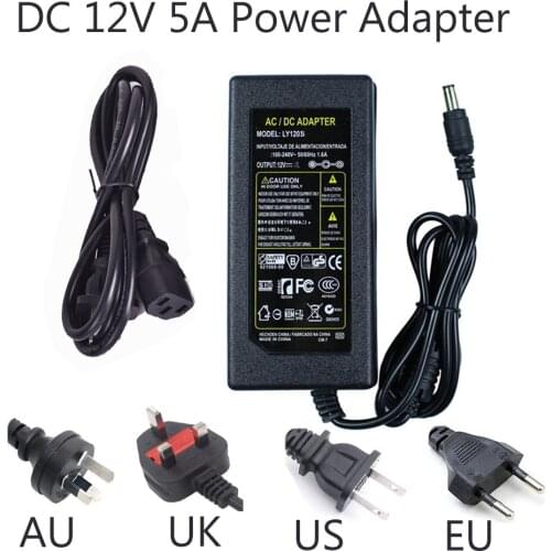 12V 5A Power Supply Adapter AC 110-220V To DC Universal Transformer LED Strip Lights Adapter Lighting Garden Electrical Supplies